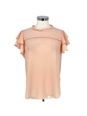 Adrianna Papell Ruffle Flutter Sleeve Blouse Peach Pink Size Large